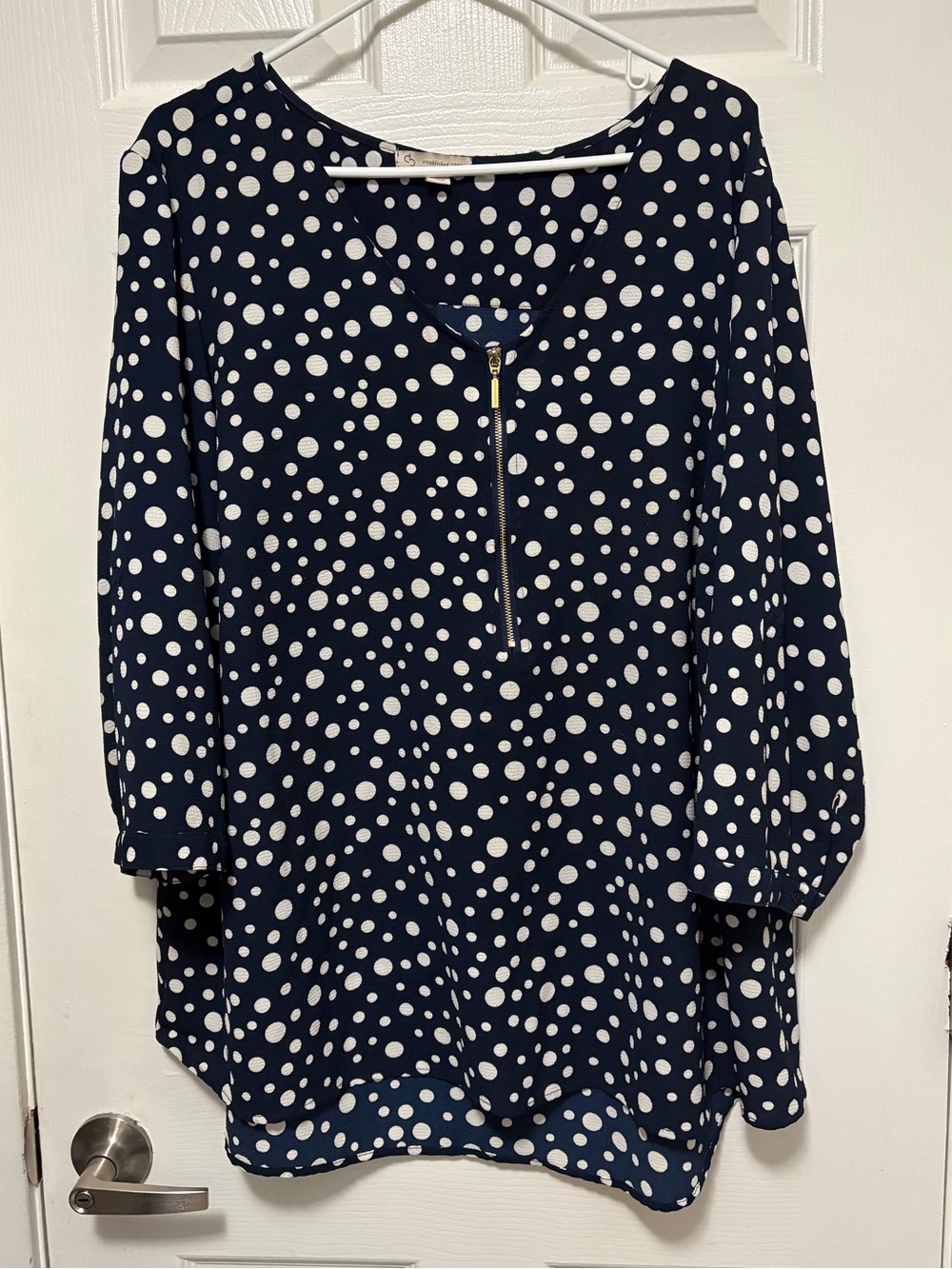 *Cb Established 1962 Navy Polka Dot Women’s Zipper Front 3X Tunic Top